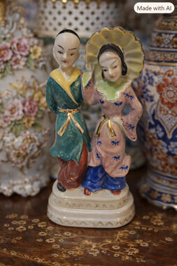 Occupied Japan Ceramic Figurine Asian Chinese Couple 7.5"